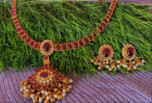 Kemp(Red) Stone Necklace & Earring